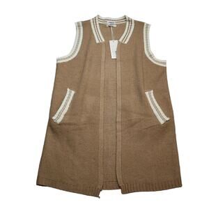 Mira Cardigan Womens Small Beige Ivory Open Vest Sleeveless Pockets Casual